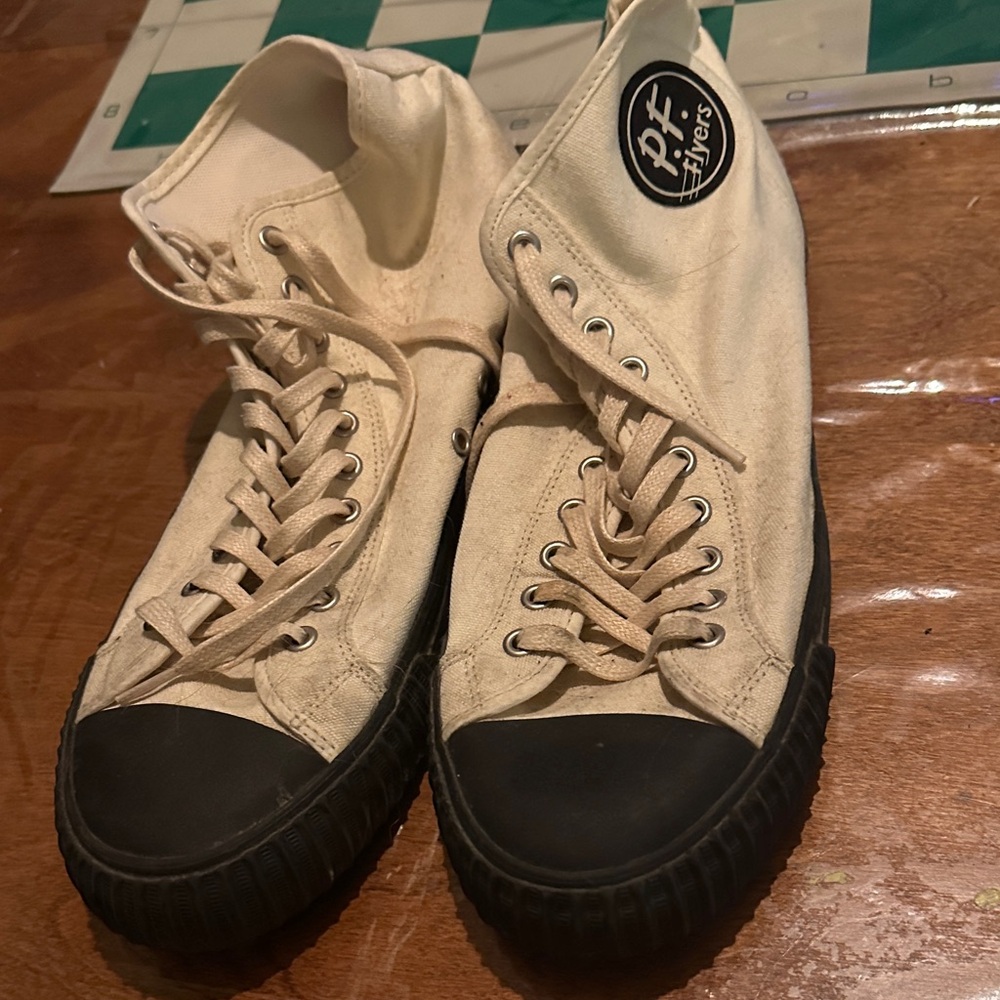 P.F. Flyers Canvas High Tops in Cream and Black